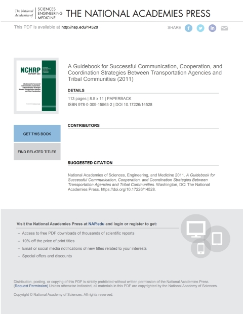 Cover image for book A Guidebook for Successful Communication, Cooperation, and Coordination Strategies Between Transportation Agencies and Tribal Communities
