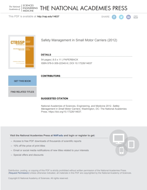 Cover image for book Safety Management in Small Motor Carriers