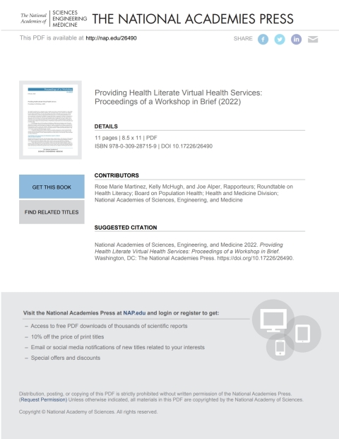 Cover image for book Providing Health Literate Virtual Health Services
