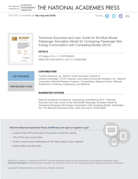 Cover image for book Technical Document and User Guide for the Multi-Modal Passenger Simulation Model for Comparing Passenger Rail Energy Consumption with Competing Modes