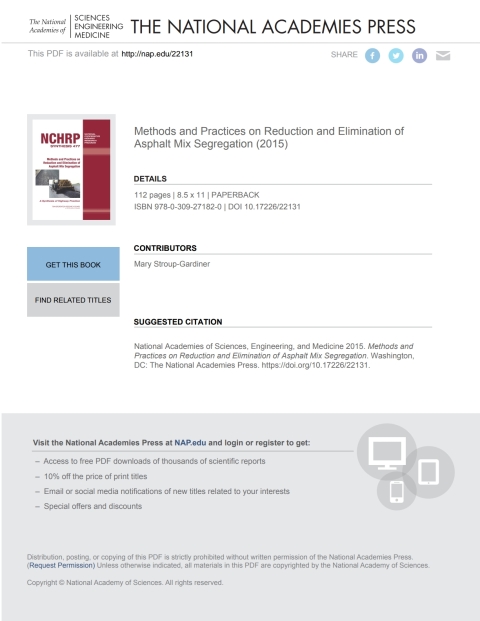 Cover image for book Methods and Practices on Reduction and Elimination of Asphalt Mix Segregation