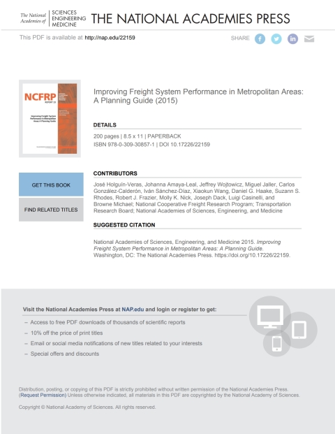 Cover image for book Improving Freight System Performance in Metropolitan Areas: A Planning Guide