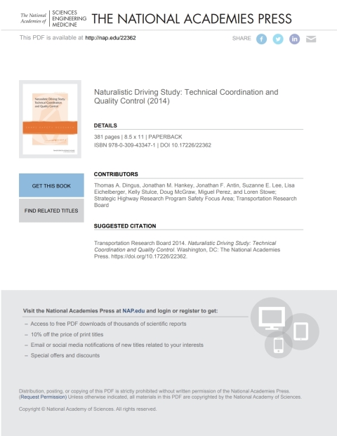 Cover image for book Naturalistic Driving Study: Technical Coordination and Quality Control