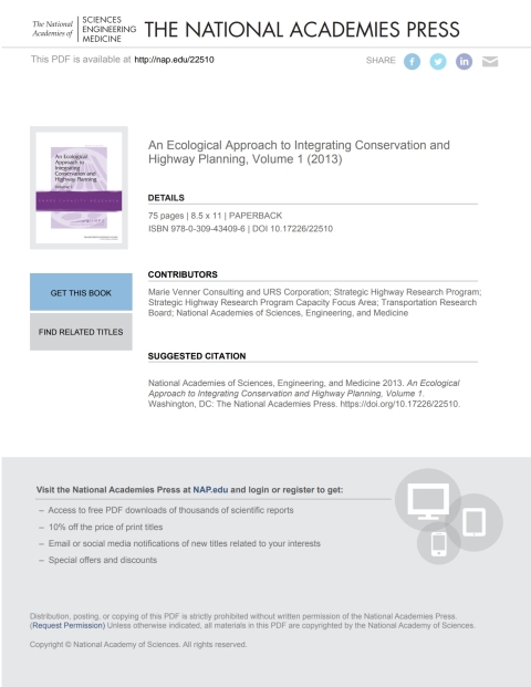 Cover image for book An Ecological Approach to Integrating Conservation and Highway Planning, Volume 1