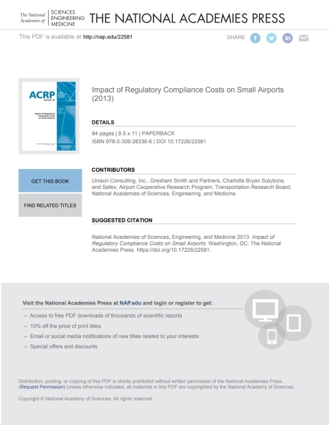 Cover image for book Impact of Regulatory Compliance Costs on Small Airports