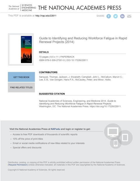 Cover image for book Guide to Identifying and Reducing Workforce Fatigue in Rapid Renewal Projects
