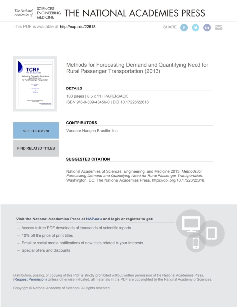 Cover image for book Methods for Forecasting Demand and Quantifying Need for Rural Passenger Transportation