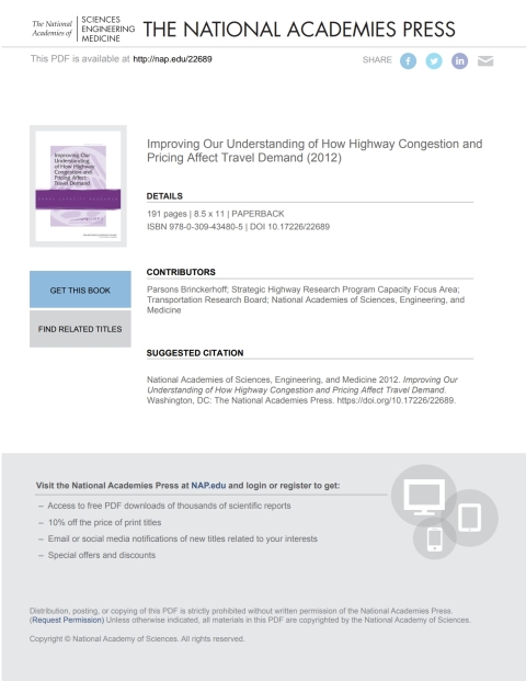 Cover image for book Improving Our Understanding of How Highway Congestion and Pricing Affect Travel Demand