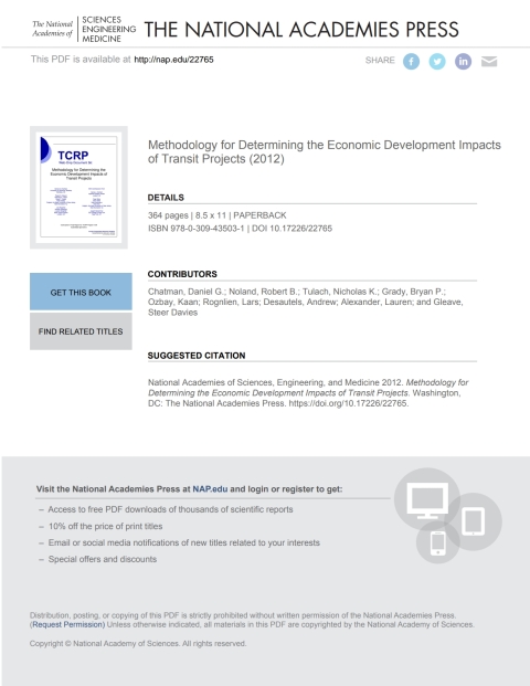 Cover image for book Methodology for Determining the Economic Development Impacts of Transit Projects