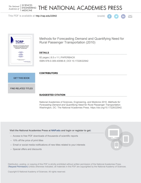 Cover image for book Methods for Forecasting Demand and Quantifying Need for Rural Passenger Transportation