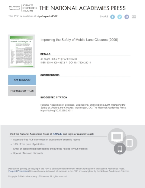 Cover image for book Improving the Safety of Mobile Lane Closures