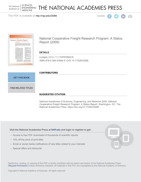 Cover image for book National Cooperative Freight Research Program: A Status Report