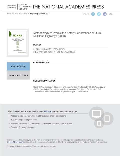 Cover image for book Methodology to Predict the Safety Performance of Rural Multilane Highways