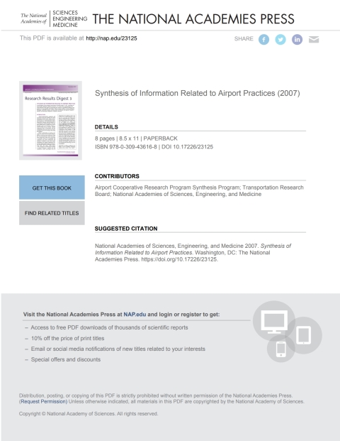 Cover image for book Synthesis of Information Related to Airport Practices