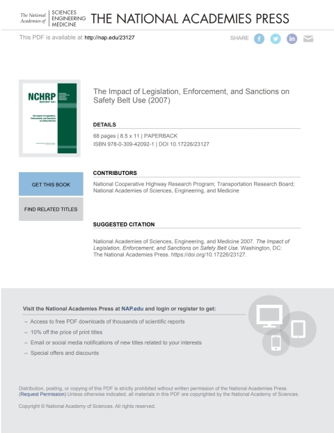 Cover image for book The Impact of Legislation, Enforcement, and Sanctions on Safety Belt Use