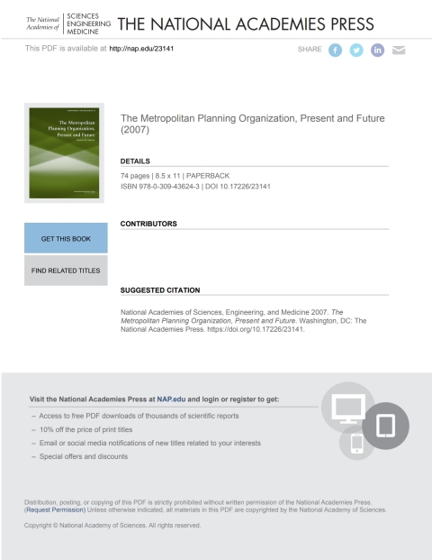 Cover image for book The Metropolitan Planning Organization, Present and Future