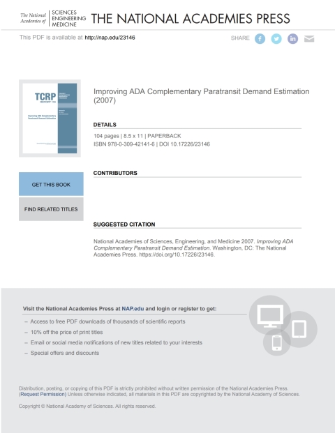 Cover image for book Improving ADA Complementary Paratransit Demand Estimation