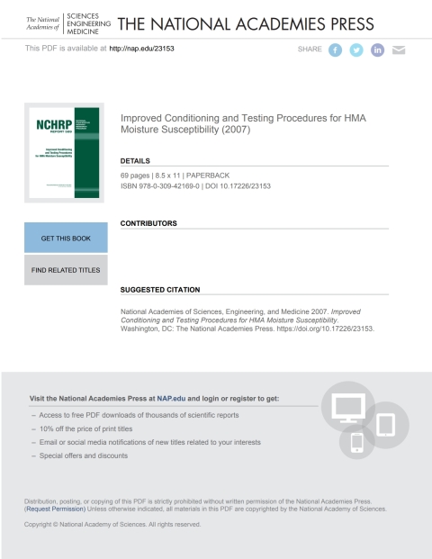 Cover image for book Improved Conditioning and Testing Procedures for HMA Moisture Susceptibility