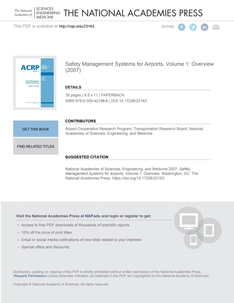 Cover image for book Safety Management Systems for Airports, Volume 1: Overview