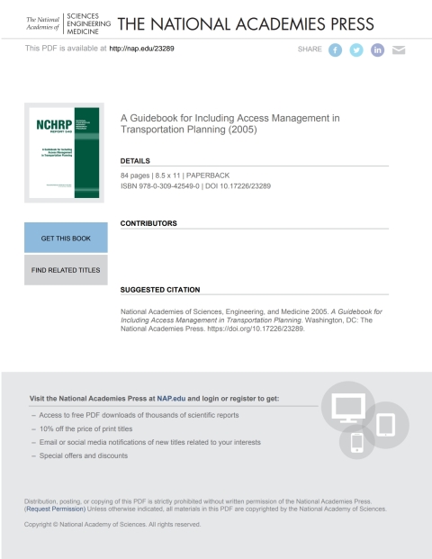 Cover image for book A Guidebook for Including Access Management in Transportation Planning