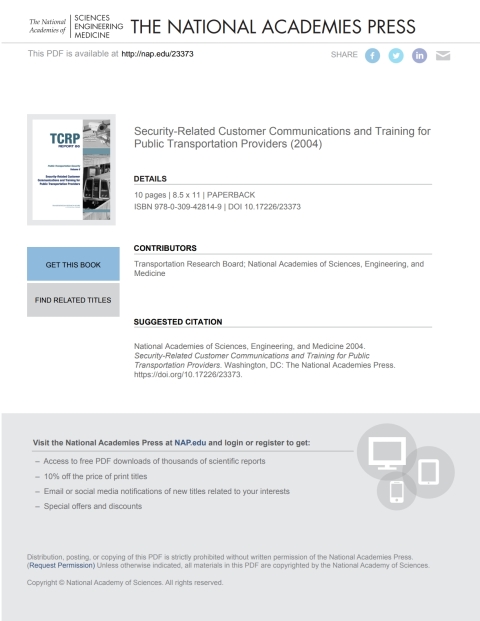 Cover image for book Security-Related Customer Communications and Training for Public Transportation Providers
