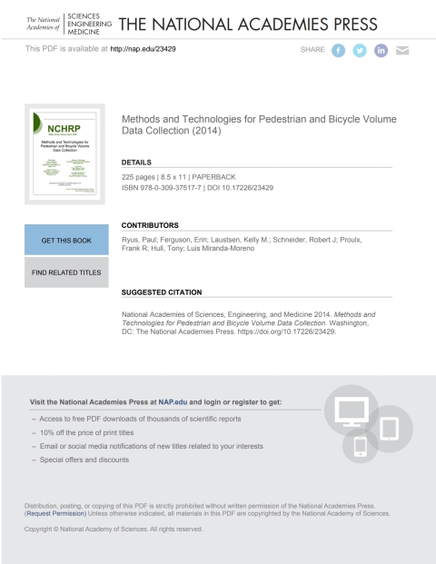 Cover image for book Methods and Technologies for Pedestrian and Bicycle Volume Data Collection
