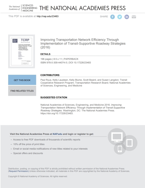 Cover image for book Improving Transportation Network Efficiency Through Implementation of Transit-Supportive Roadway Strategies