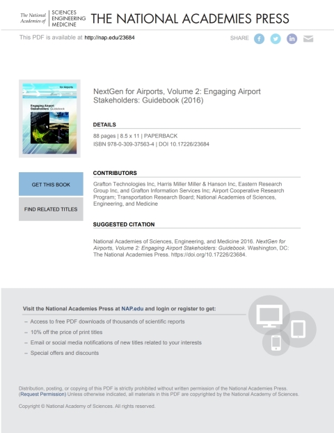 Cover image for book NextGen for Airports, Volume 2: Engaging Airport Stakeholders: Guidebook