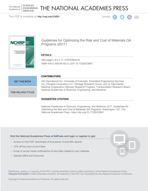 Cover image for book Guidelines for Optimizing the Risk and Cost of Materials QA Programs