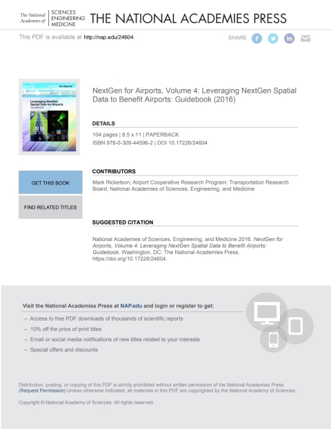 Cover image for book NextGen for Airports, Volume 4: Leveraging NextGen Spatial Data to Benefit Airports: Guidebook