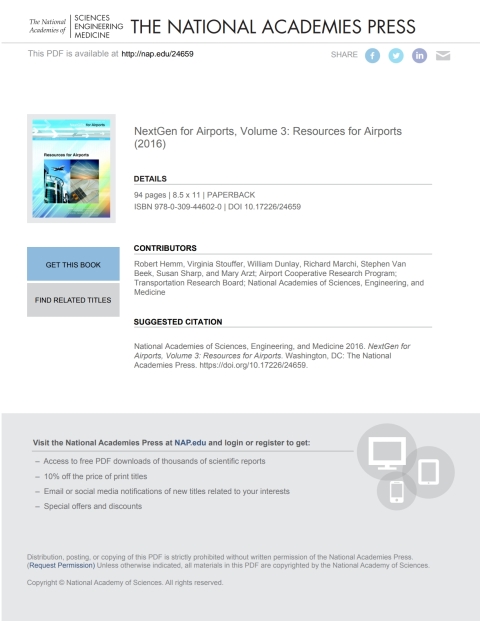 Cover image for book NextGen for Airports, Volume 3: Resources for Airports