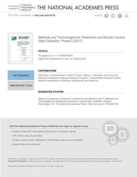 Cover image for book Methods and Technologies for Pedestrian and Bicycle Volume Data Collection: Phase 2