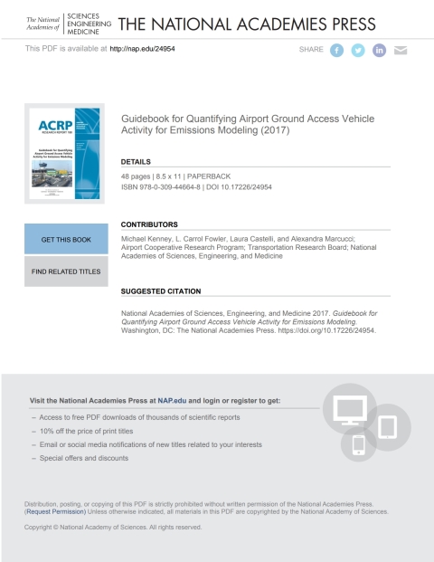 Cover image for book Guidebook for Quantifying Airport Ground Access Vehicle Activity for Emissions Modeling