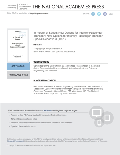 Cover image for book In Pursuit of Speed: New Options for Intercity Passenger Transport