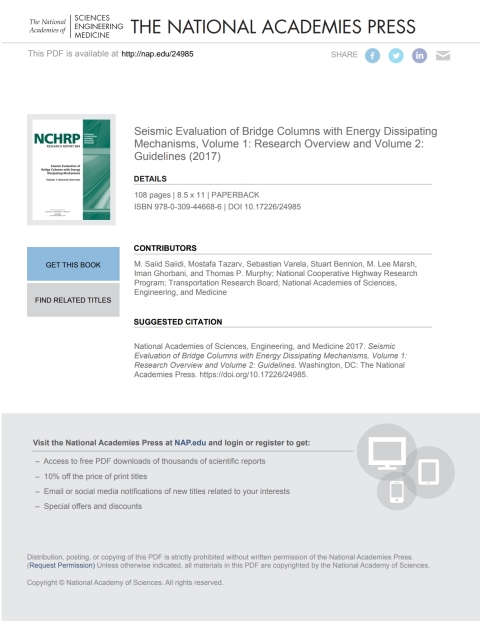 Cover image for book Seismic Evaluation of Bridge Columns with Energy Dissipating Mechanisms, Volume 1: Research Overview and Volume 2: Guidelines