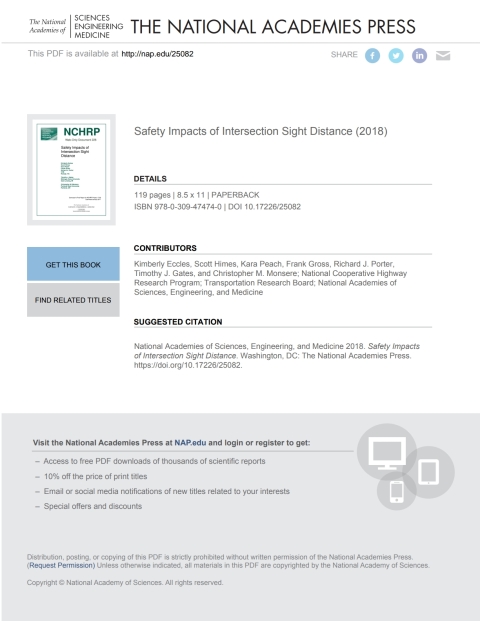 Cover image for book Safety Impacts of Intersection Sight Distance