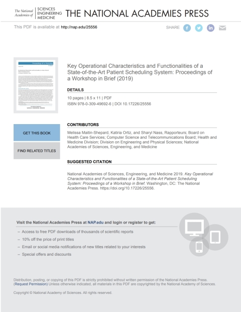 Cover image for book Key Operational Characteristics and Functionalities of a State-of-the-Art Patient Scheduling System