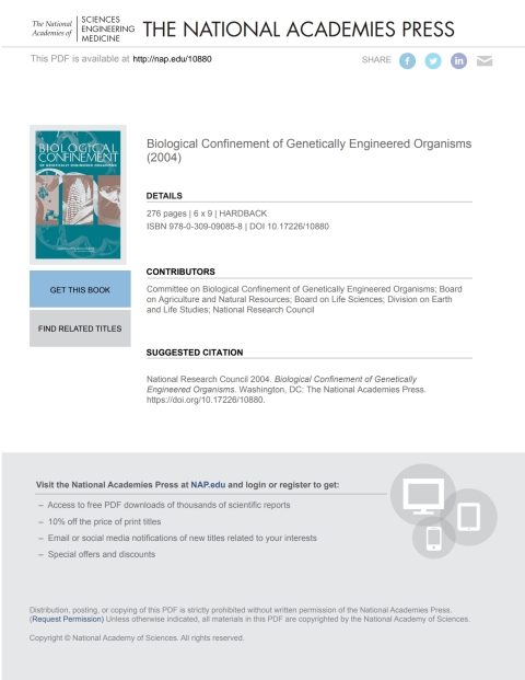 Cover image for book Biological Confinement of Genetically Engineered Organisms