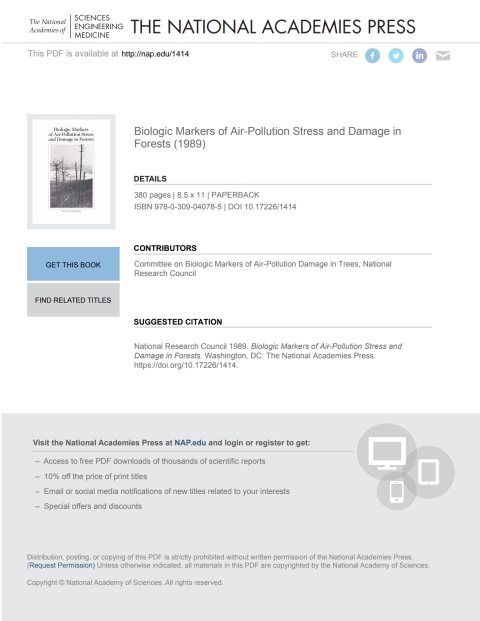 Cover image for book Biologic Markers of Air-Pollution Stress and Damage in Forests