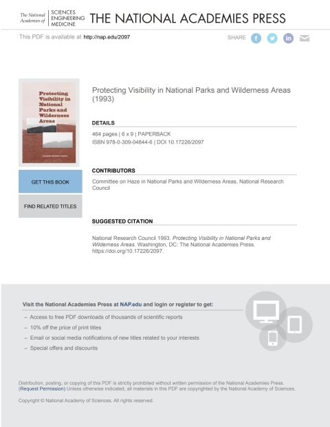 Cover image for book Protecting Visibility in National Parks and Wilderness Areas