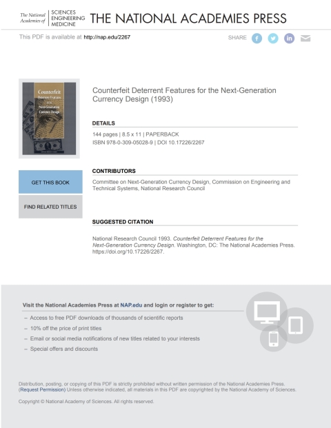 Cover image for book Counterfeit Deterrent Features for the Next-Generation Currency Design