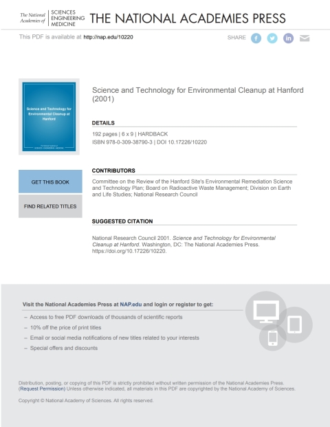 Cover image for book Science and Technology for Environmental Cleanup at Hanford