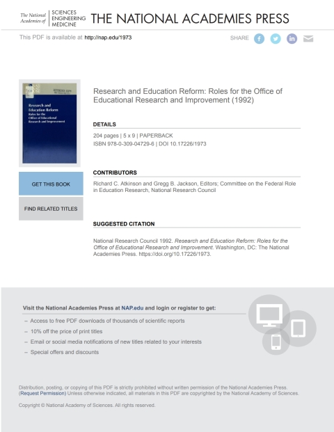 Cover image for book Research and Education Reform