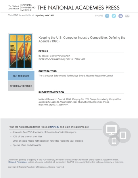 Cover image for book Keeping the U.S. Computer Industry Competitive