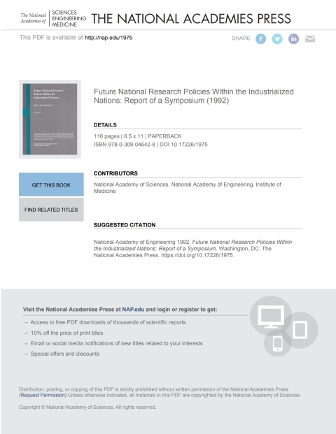 Cover image for book Future National Research Policies Within the Industrialized Nations