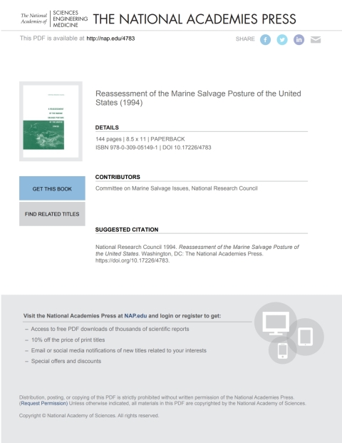 Cover image for book Reassessment of the Marine Salvage Posture of the United States