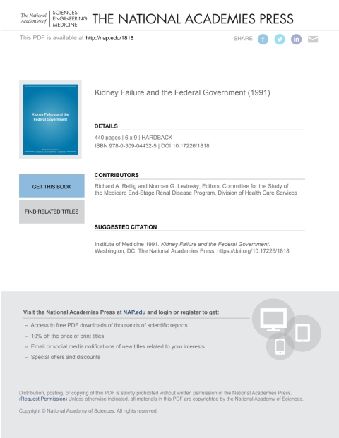 Cover image for book Kidney Failure and the Federal Government
