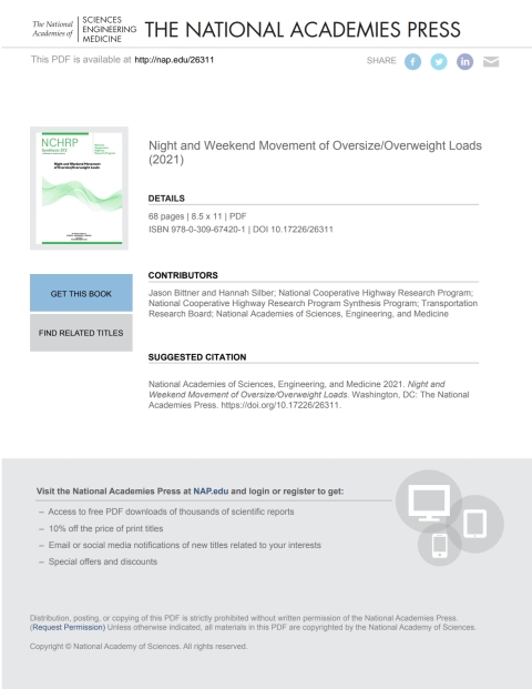 Cover image for book Night and Weekend Movement of Oversize/Overweight Loads