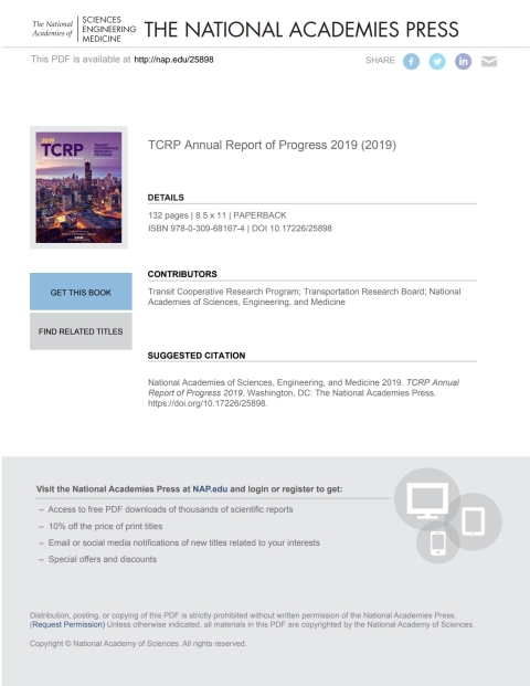 Cover image for book TCRP Annual Report of Progress 2019