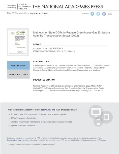 Cover image for book Methods for State DOTs to Reduce Greenhouse Gas Emissions from the Transportation Sector